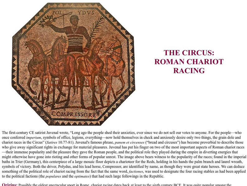 V Roma Project: The Circus: Roman Chariot Racing Handout V Roma Project: The Circus: Roman Chariot Racing Handout