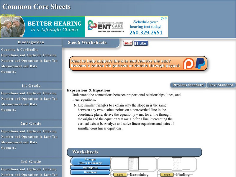 Common Core Sheets: Expressions & Equations 8.ee.6 Worksheets Unknown Type Common Core Sheets: Expressions & Equations 8.ee.6 Worksheets Unknown Type