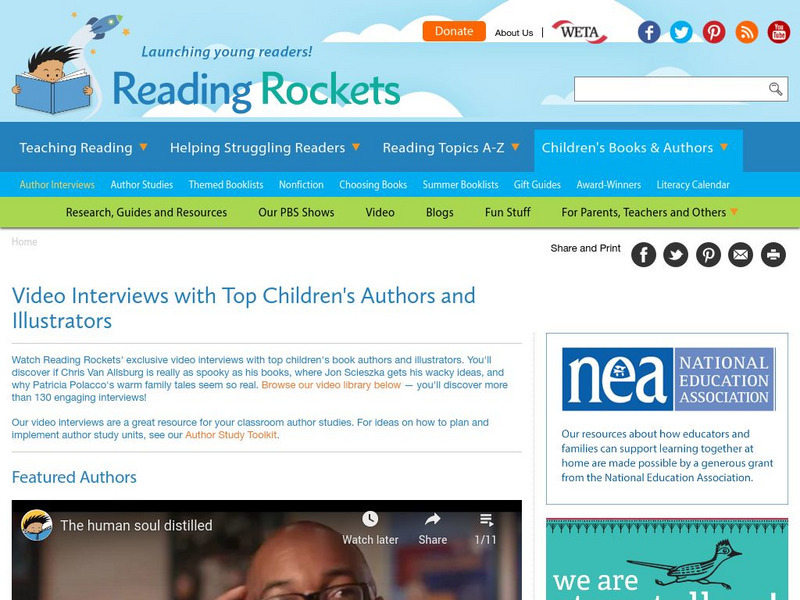 Reading Rockets: Video Interviews With Top Children's Authors and Illustrators Website