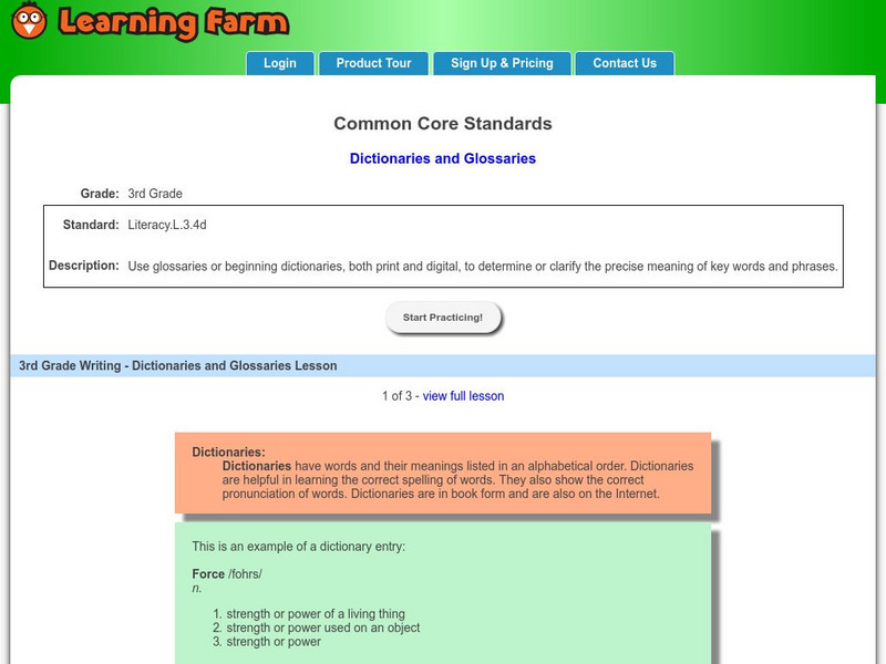 Learning Farm: Common Core Standards Dictionaries and Glossaries Interactive Learning Farm: Common Core Standards Dictionaries and Glossaries Interactive