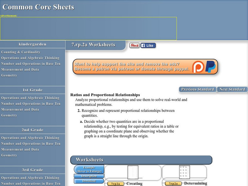 Common Core Sheets: Ratios and Proportional Relationships 7.rp.2a Worksheets Unknown Type Common Core Sheets: Ratios and Proportional Relationships 7.rp.2a Worksheets Unknown Type