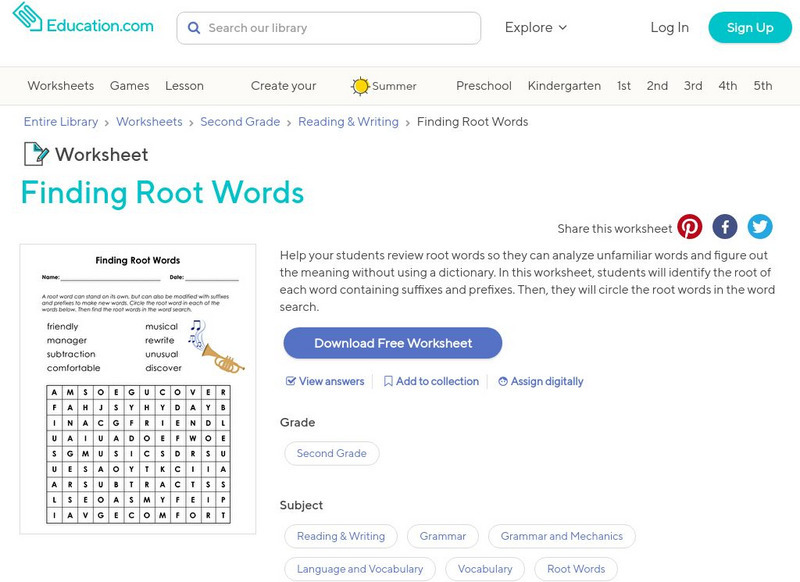 Education.com: Finding Root Words Activity Education.com: Finding Root Words Activity