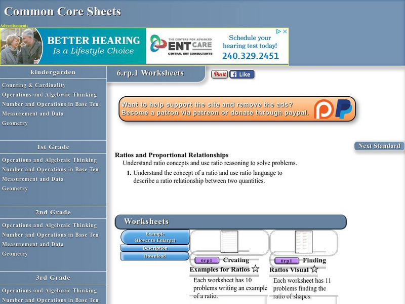 Common Core Sheets: Ratios and Proportional Relationships Grade 6 Unknown Type Common Core Sheets: Ratios and Proportional Relationships Grade 6 Unknown Type