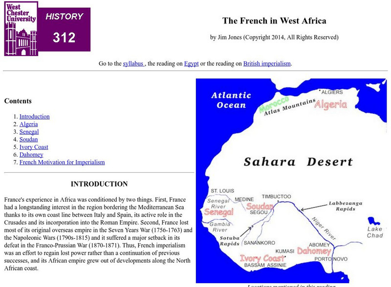 West Chester University: The French in West Africa Handout West Chester University: The French in West Africa Handout