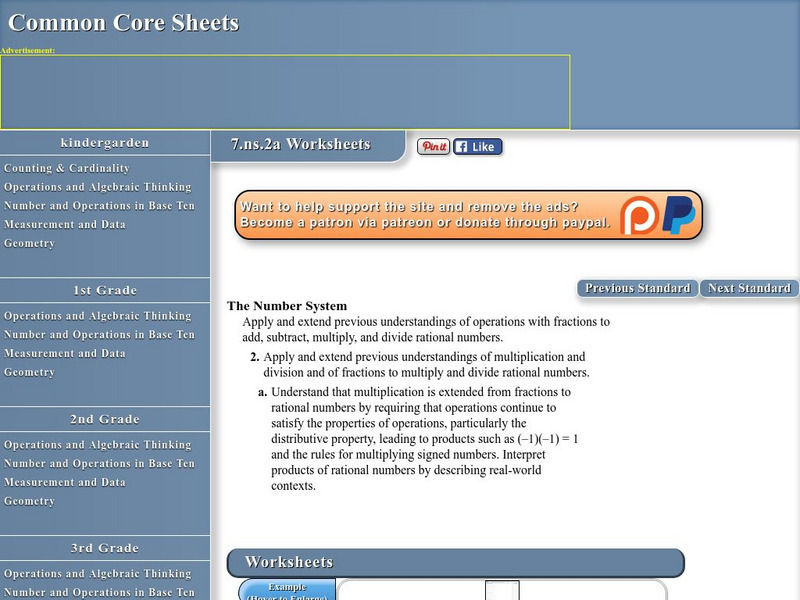 Common Core Sheets: The Number System 7.ns.2a Worksheets Unknown Type Common Core Sheets: The Number System 7.ns.2a Worksheets Unknown Type