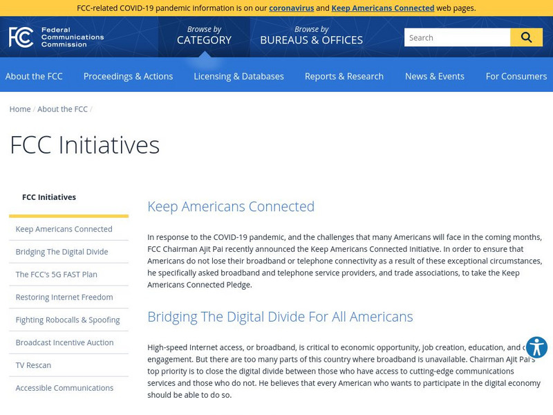 Federal Communications Commission: Major Initiatives Website Federal Communications Commission: Major Initiatives Website