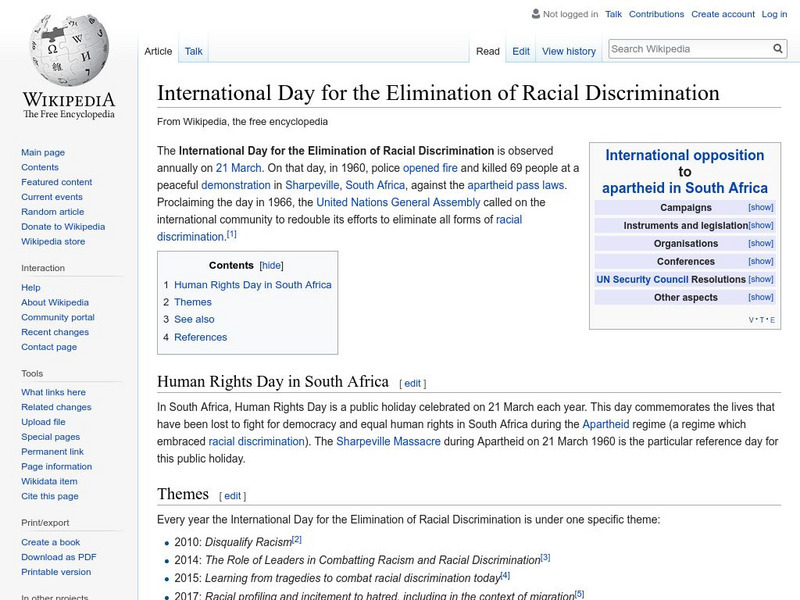 Wikipedia: International Day for the Elimination of Racial Discrimination Handout Wikipedia: International Day for the Elimination of Racial Discrimination Handout