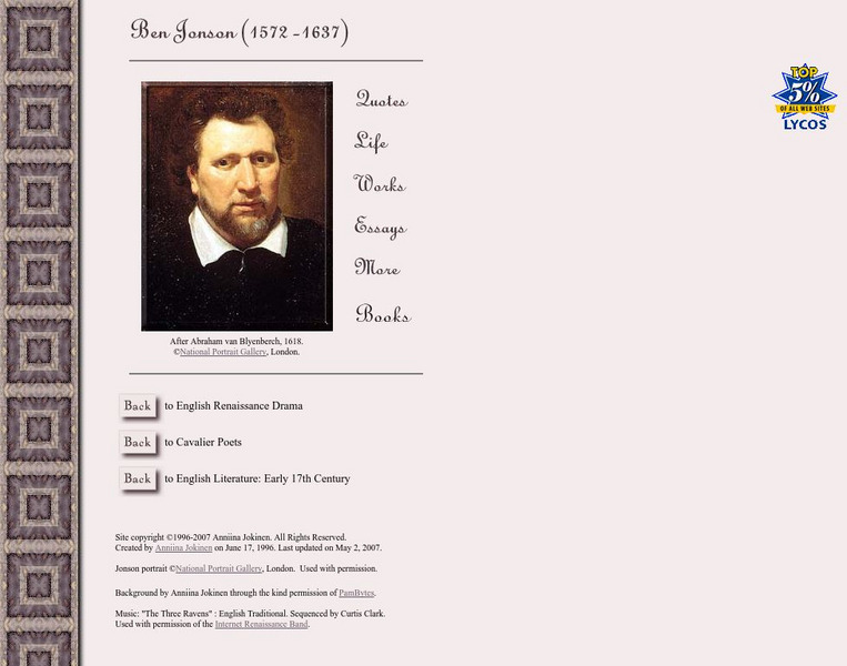 Luminarium: Ben Jonson 1572 1637 Website Luminarium: Ben Jonson 1572 1637 Website