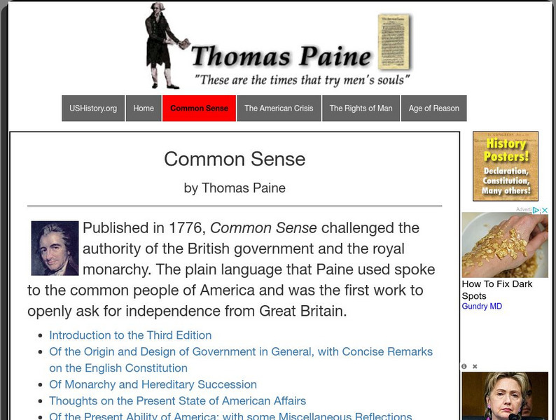 U.s. History: Common Sense by Thomas Paine Website U.s. History: Common Sense by Thomas Paine Website