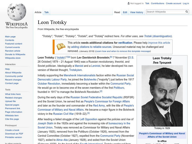 Wikipedia: Leon Trotsky Handout Wikipedia: Leon Trotsky Handout