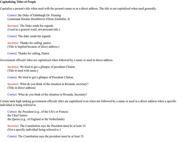 Capitalizing Personal Titles Handout Capitalizing Personal Titles Handout