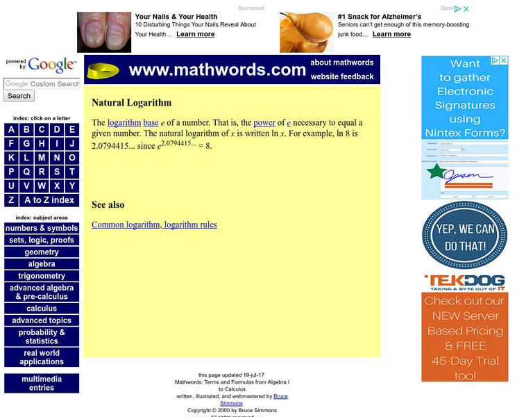 Math words.com: Natural Logarithm Handout Math words.com: Natural Logarithm Handout