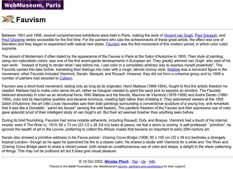 Ibiblio: Web Museum: Fauvism Handout Ibiblio: Web Museum: Fauvism Handout