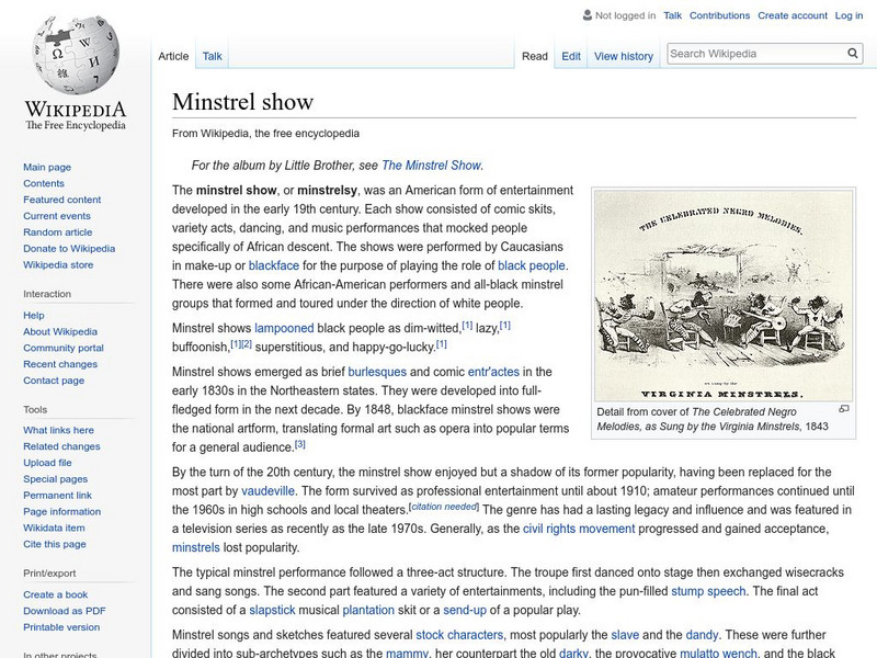 Wikipedia: Minstrel Show Handout Wikipedia: Minstrel Show Handout