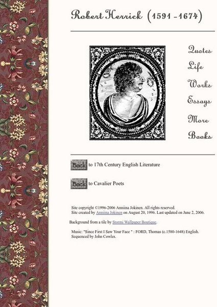 Luminarium: Robert Herrick (1591 1674) Website