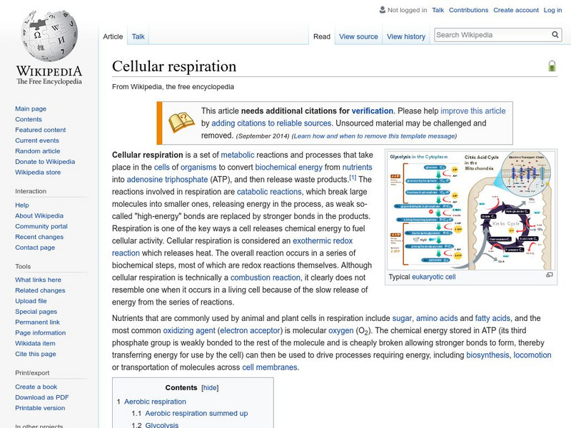 Wikipedia: Cellular Respiration Handout Wikipedia: Cellular Respiration Handout