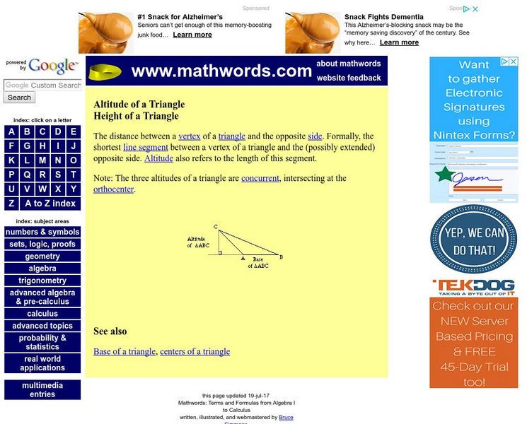 Math words.com: Altitude of a Triangle Unit Plan