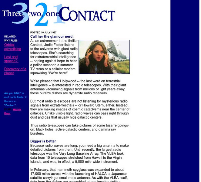 The Why Files: 3 2 1 Contact, Don't Touch That Dial Website The Why Files: 3 2 1 Contact, Don't Touch That Dial Website