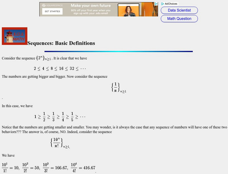 S.o.s. Math: Sequences: Basic Definitions Activity S.o.s. Math: Sequences: Basic Definitions Activity