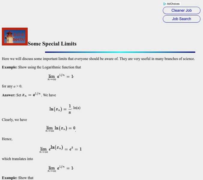 S.o.s. Math: Sequences: Special Limits Activity S.o.s. Math: Sequences: Special Limits Activity