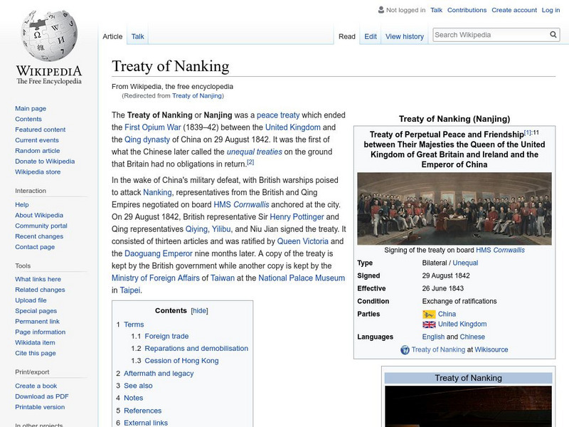 Wikipedia: Treaty of Nanking Handout