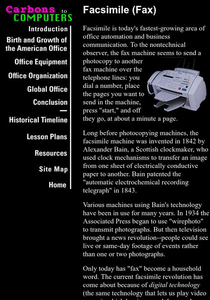 Smithsonian Education: Carbons to Computers Fax Website Smithsonian Education: Carbons to Computers Fax Website