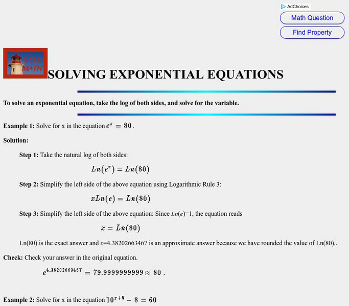 S.o.s. Math: Solving Exponential Equations Activity S.o.s. Math: Solving Exponential Equations Activity
