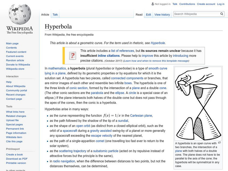 Wikipedia: Hyperbola Handout Wikipedia: Hyperbola Handout