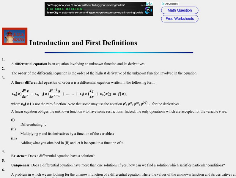 S.o.s. Math: Differential Equations/definitions Handout S.o.s. Math: Differential Equations/definitions Handout