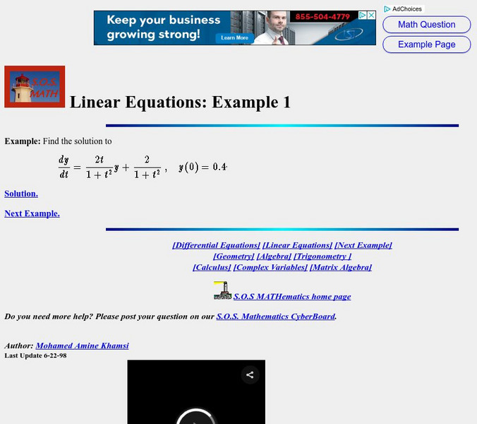 S.o.s. Math: Linear Equations: Example 1 Activity S.o.s. Math: Linear Equations: Example 1 Activity