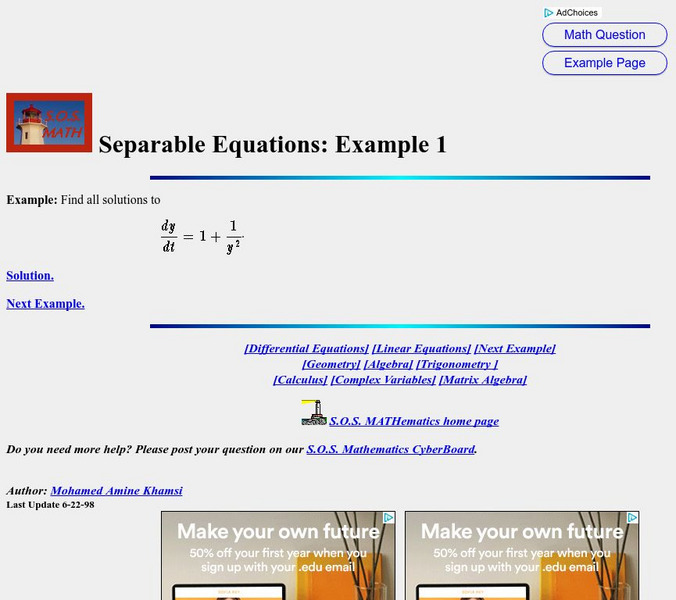 S.o.s. Math: Separable Equations/examples Activity S.o.s. Math: Separable Equations/examples Activity