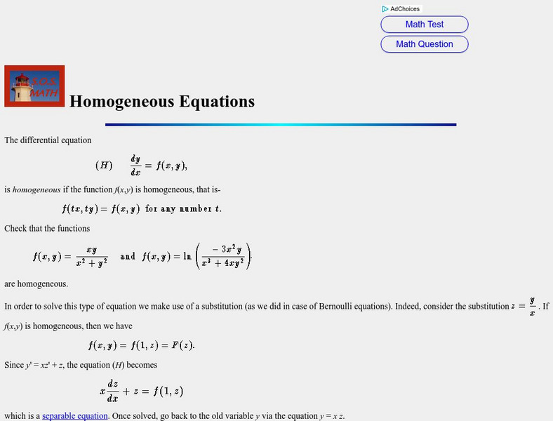 S.o.s. Math: Homogeneous Equations Activity S.o.s. Math: Homogeneous Equations Activity
