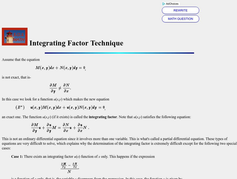 S.o.s. Math: Integrating Factor Technique Activity S.o.s. Math: Integrating Factor Technique Activity