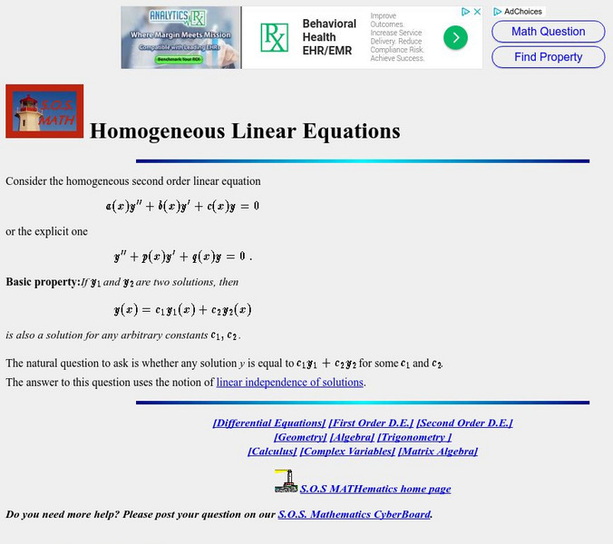 S.o.s. Math: Homogeneous Linear Equations Activity S.o.s. Math: Homogeneous Linear Equations Activity