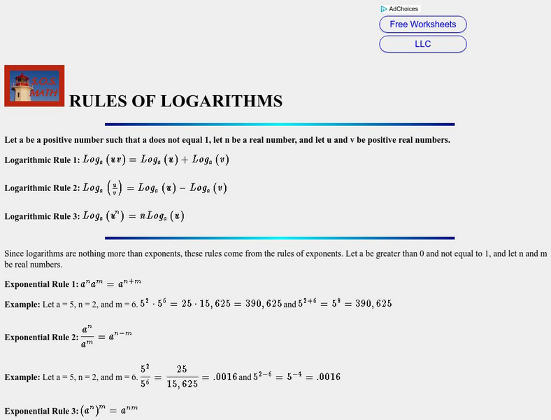 S.o.s. Math: Rules of Logarithms Activity S.o.s. Math: Rules of Logarithms Activity