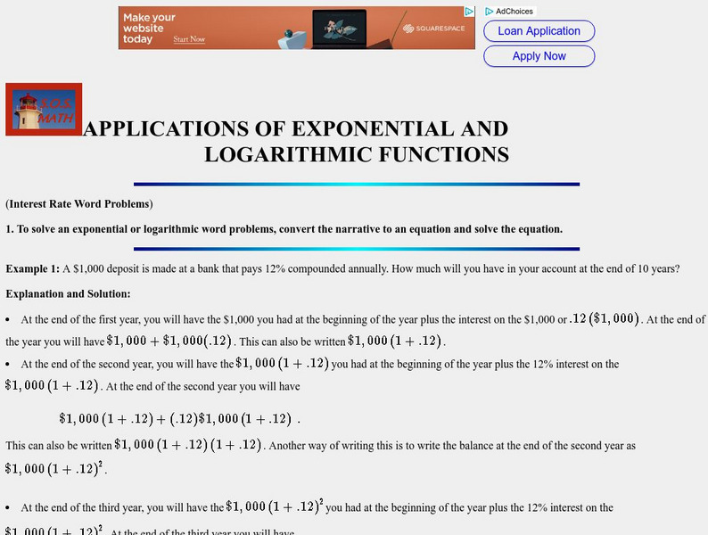 S.o.s. Math:applications of Exponential and Logarithmic Functions: Interest Rate Activity