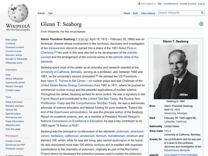 Wikipedia: Glenn T. Seaborg Handout Wikipedia: Glenn T. Seaborg Handout