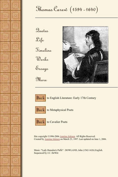 Luminarium: Thomas Carew (1594 1640) Website