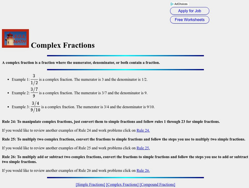 S.o.s. Math: Complex Fractions/rules for Operations Activity S.o.s. Math: Complex Fractions/rules for Operations Activity