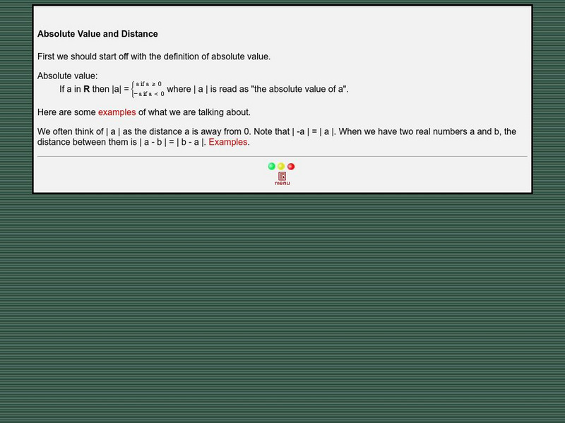 University of Saskatchewan: Absolute Value and Distance Handout University of Saskatchewan: Absolute Value and Distance Handout