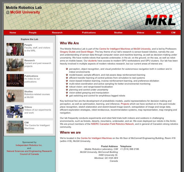 Mc Gill University: Mrl Research Projects Handout Mc Gill University: Mrl Research Projects Handout