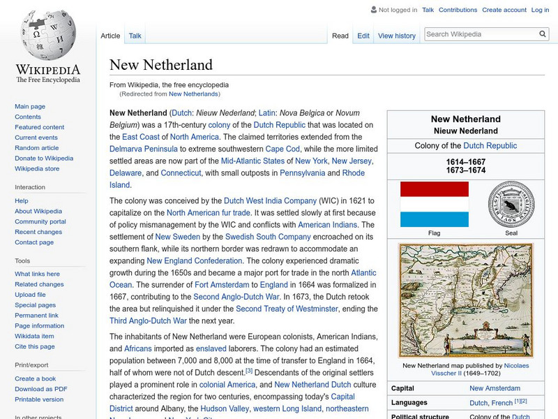 Wikipedia: New Netherland Handout Wikipedia: New Netherland Handout