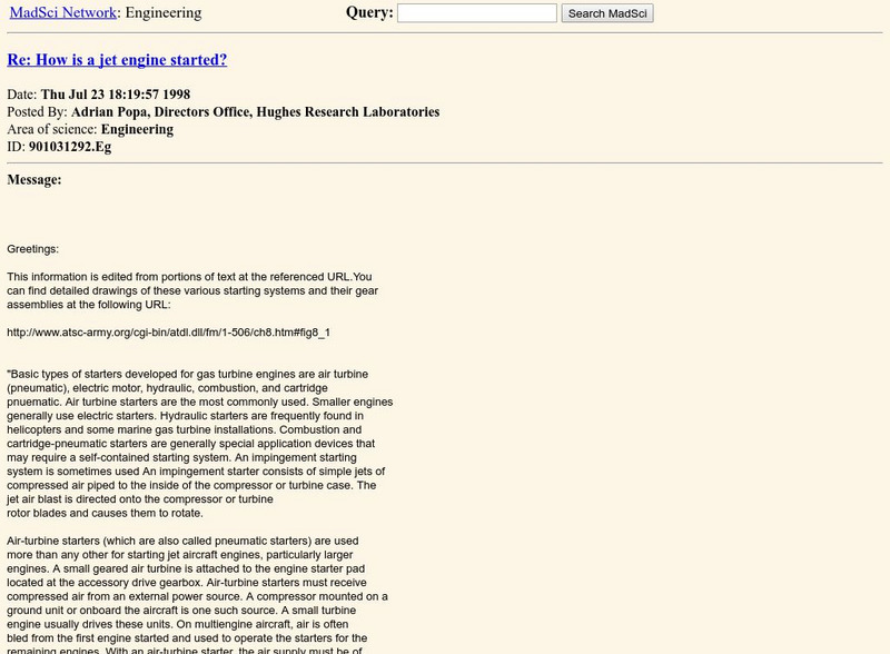 The Mad Scientist Network: How Is a Jet Engine Started? Website The Mad Scientist Network: How Is a Jet Engine Started? Website