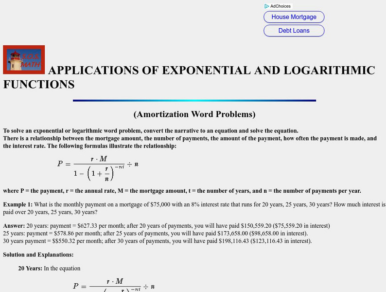 S.o.s. Math: Exponential and Logarithmic Functions / Amortization Activity