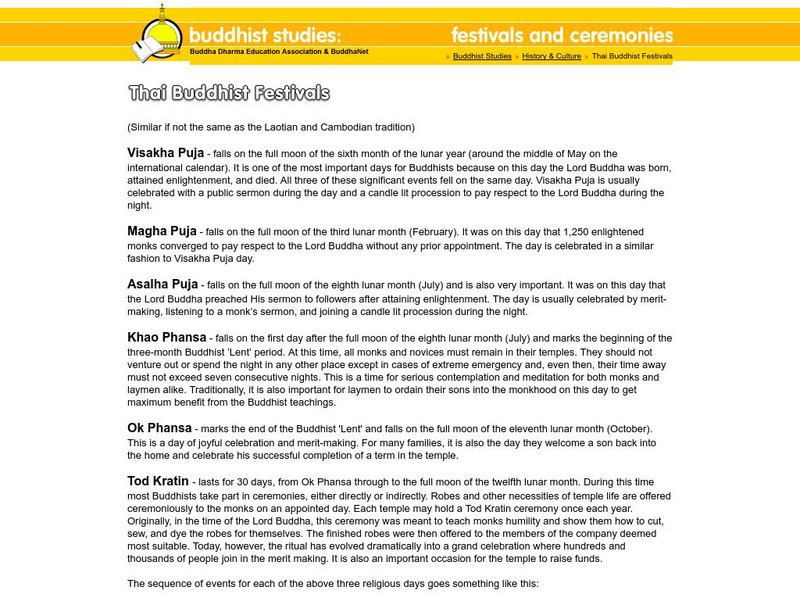 Buddha Net: Thai Buddhist Festivals Handout