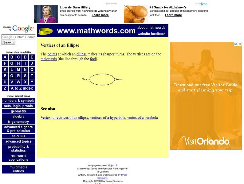 Math words.com: Vertices, Ellipse Handout