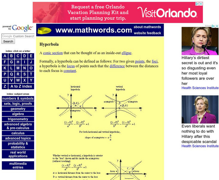 Math words.com: Hyperbola Handout Math words.com: Hyperbola Handout