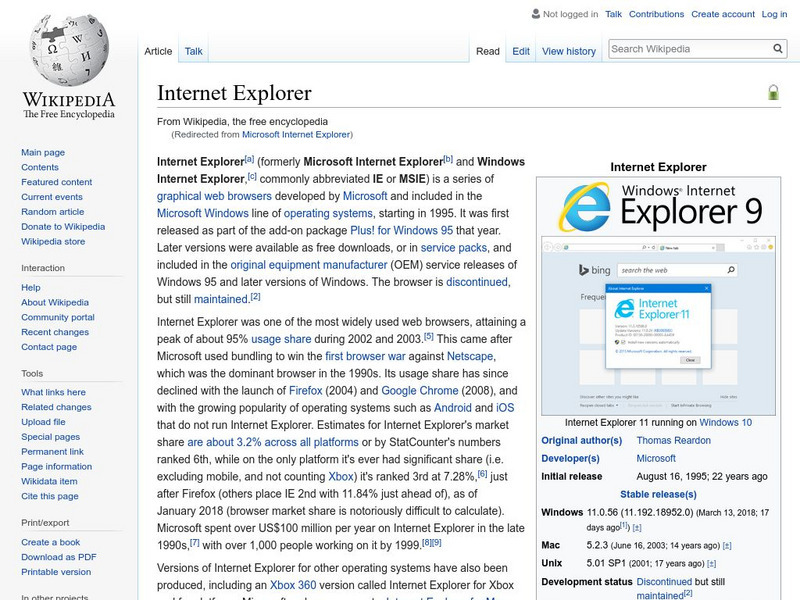 Wikipedia: Microsoft Ie Handout Wikipedia: Microsoft Ie Handout