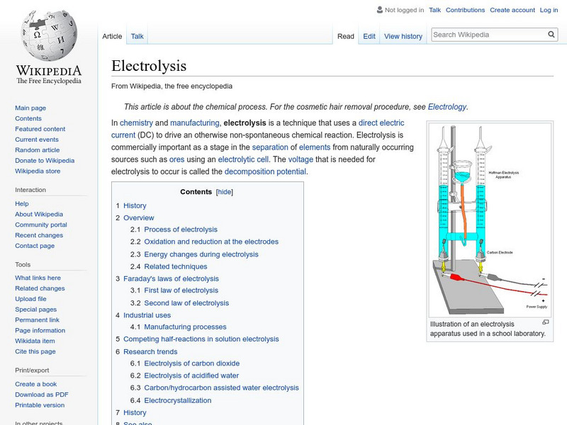 Wikipedia: Electrolysis Handout Wikipedia: Electrolysis Handout