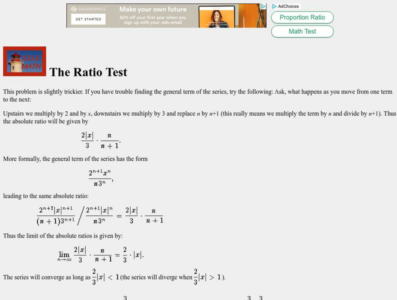 S.o.s. Math: Ratio Test Activity